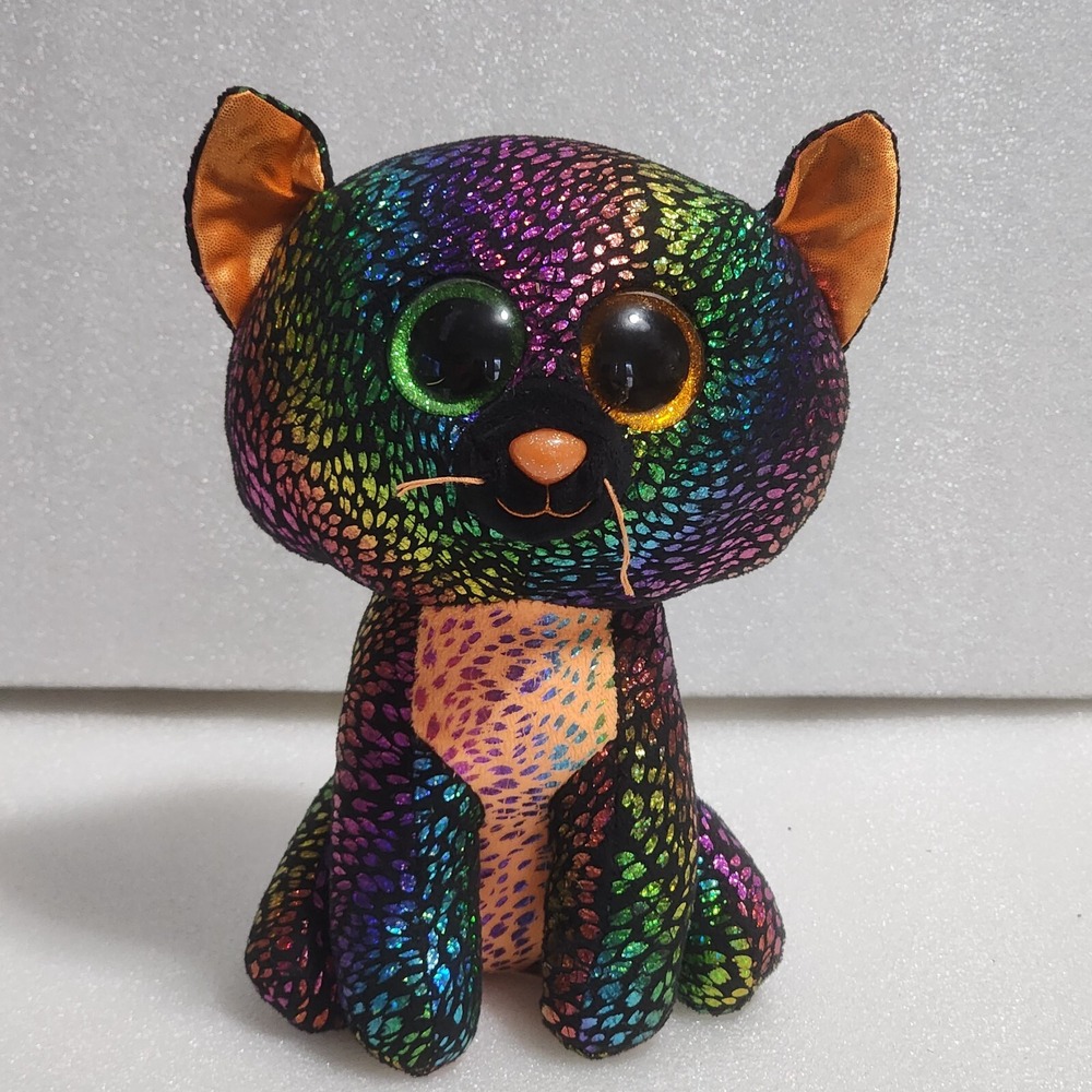 Ty Beanie Boos Buddies SPELLBOUND Rainbow Shiny Cat Halloween Plush TySilk 9"